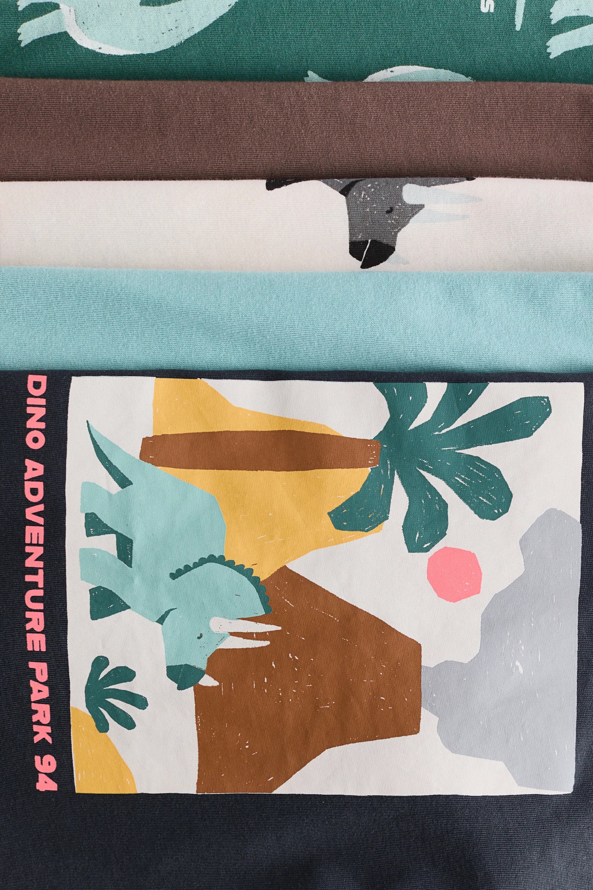 Lot de 5 T-shirts en jersey - Vert foncé/dinosaures