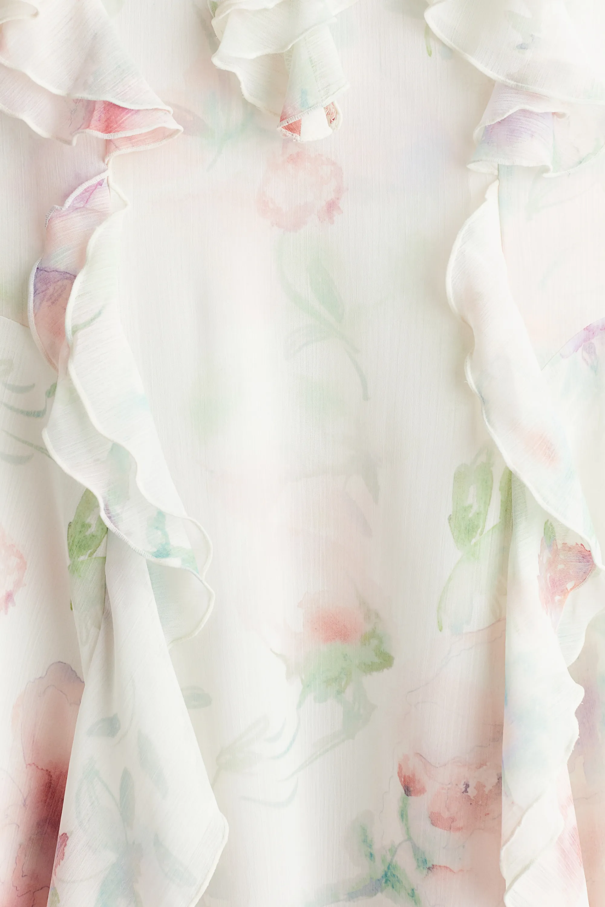Robe volantée en mousseline - Blanc/fleuri