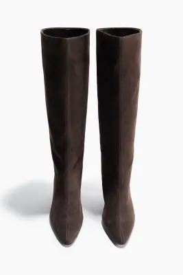 Bottes de hauteur genou en cuir velours fendu - Taupe foncé — photo 3