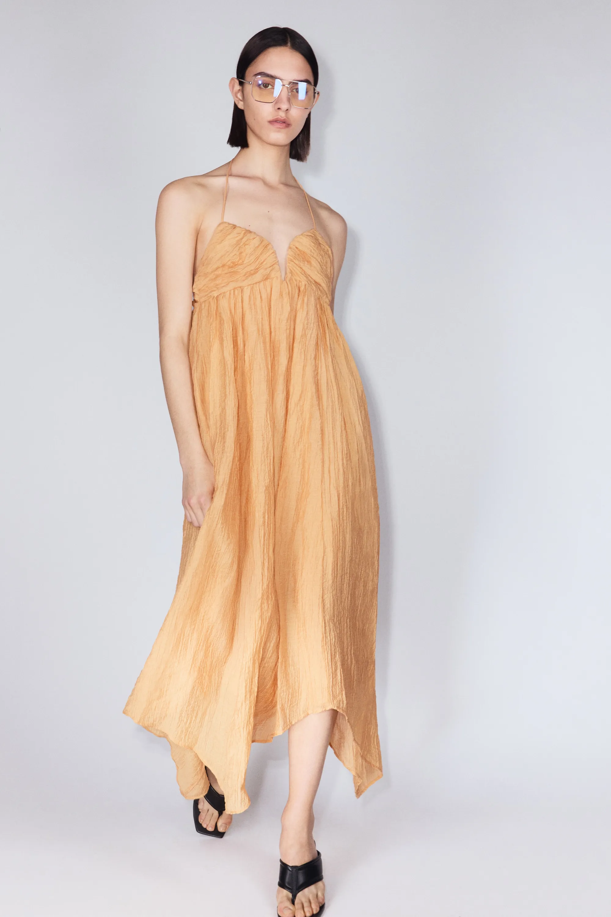 Robe dos nu avec encolure en forme de cœur - Orange ancien