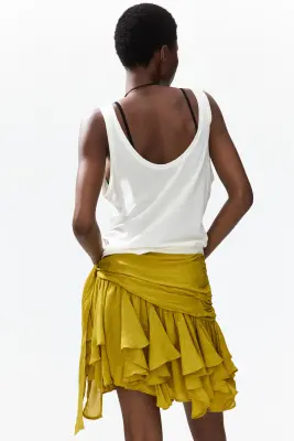 Minijupe asymétrique en viscose - Jaune moutarde — photo 2