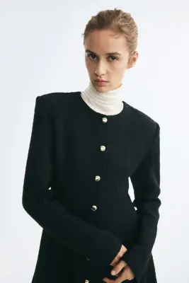 Robe à boutons en tissu bouclette - Noir — photo 2