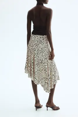 Jupe asymétrique en viscose - Crème/imprimé léopard — photo 2