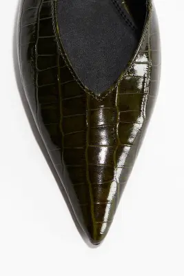 Escarpins en cuir avec bride arrière - Vert kaki/imitation crocodile — photo 2