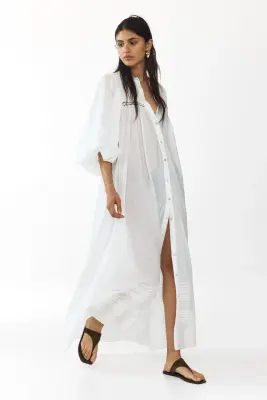 Robe tunique oversize avec ceinture à nouer - Blanc — photo 3
