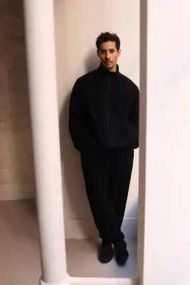 Still By Hand – Cashmere mixed high neck blouson BL04263OS – BLACK