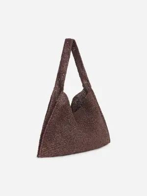Sac à bandoulière en raphia - Marron — photo 2