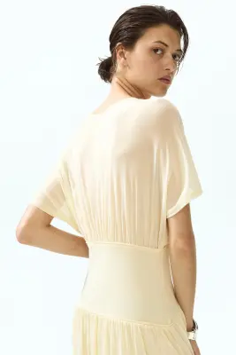 Robe midi en jersey vaporeux - Jaune — photo 2