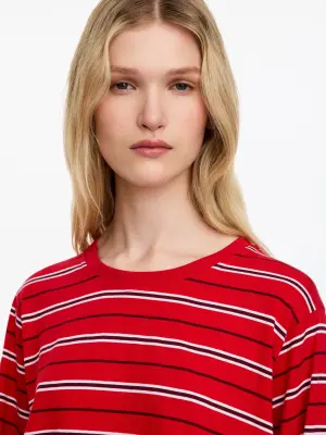 T-shirt rayé à manches longues - Rouge — photo 3