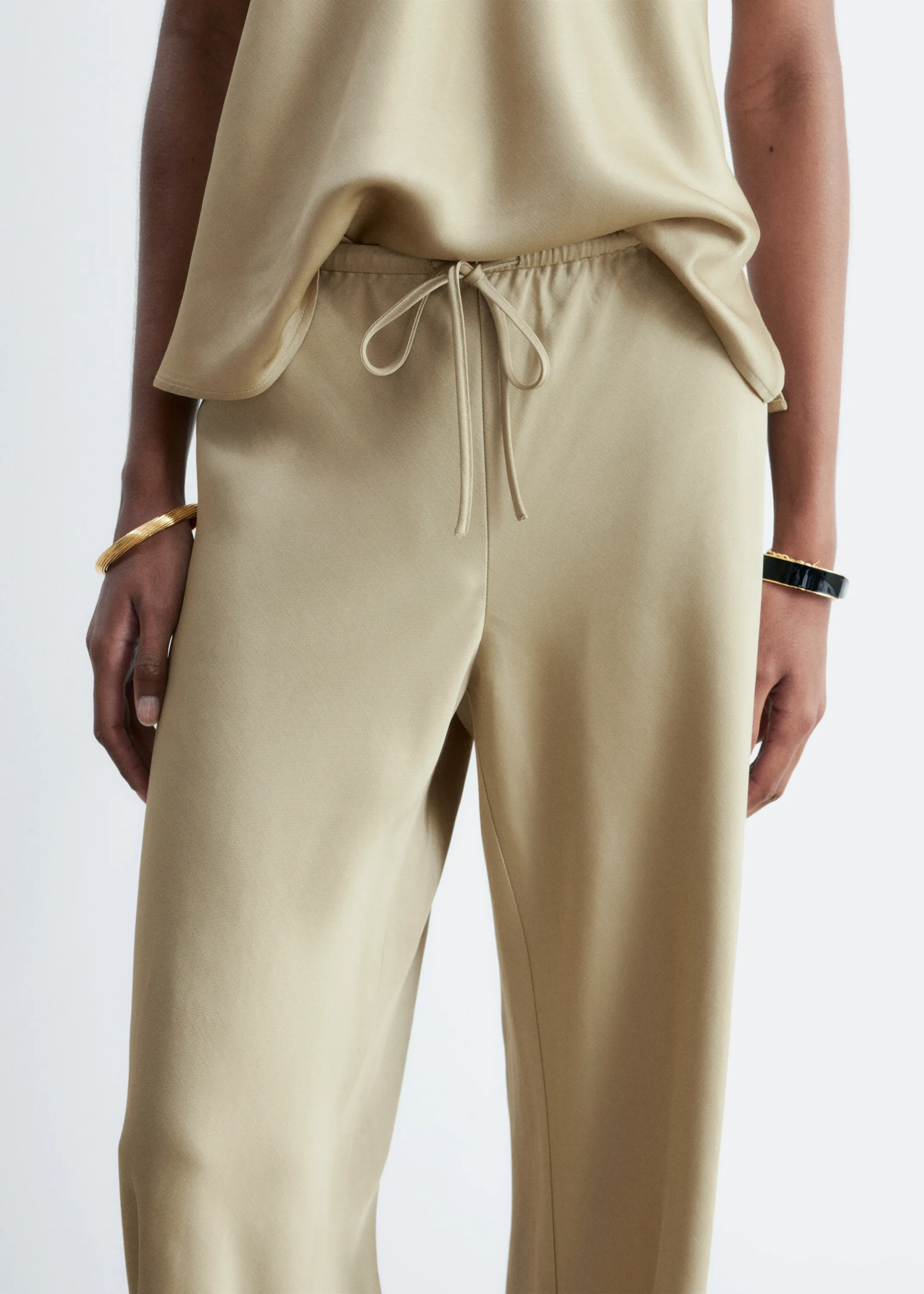 Pantalon en satin à enfiler - Beige