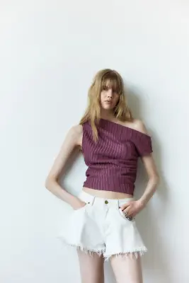 Top asymétrique texturé - Violet ancien — photo 1
