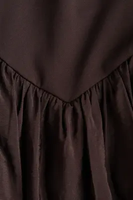 Robe bi-matière avec panneau drapé - Marron foncé — photo 4
