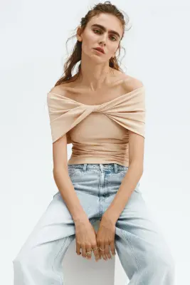 Top épaules nues avec détail torsadé - Beige — photo 1