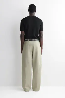 PANTALON BARREL DÉCONTRACTÉ EN COTON ET LIN - KAKI — photo 4