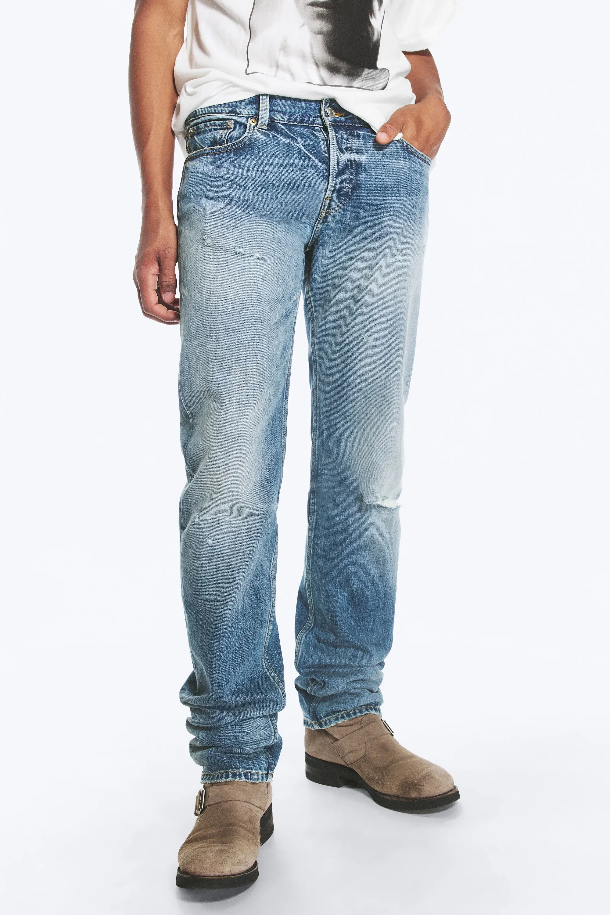 Jean droit ajusté taille basse Comet - Stirrup Blue - Bleu moyen
