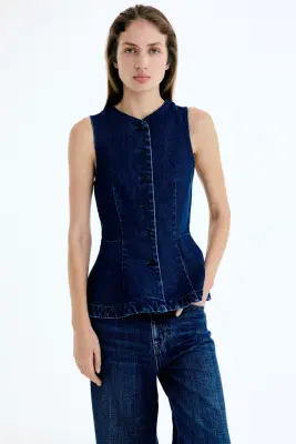 Gilet sans manches avec basque - Bleu denim foncé — photo 1