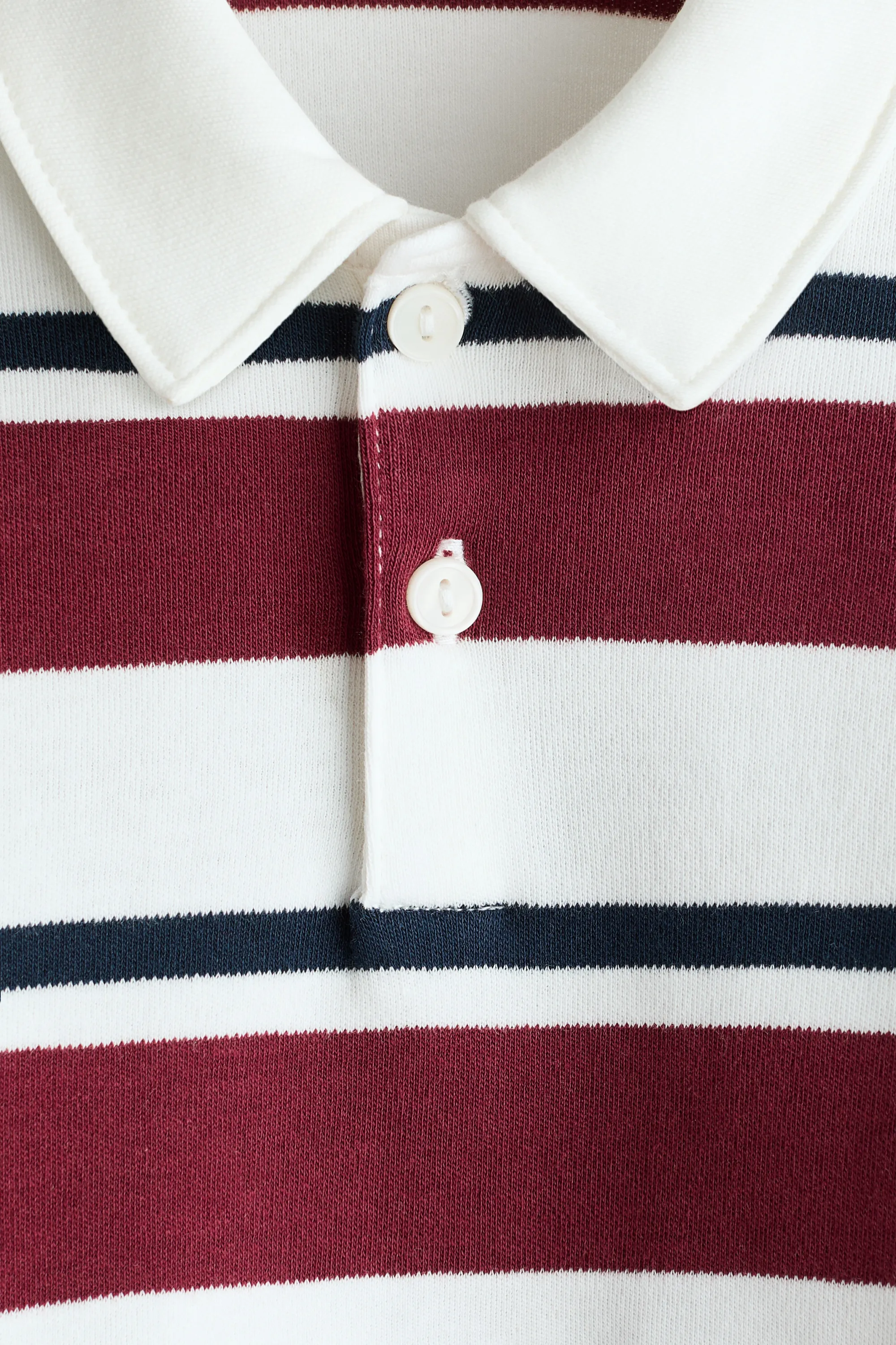 Polo de rugby en coton - Blanc/rayures rouge foncé