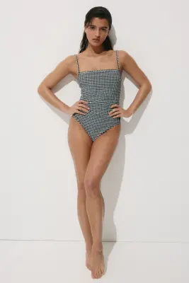 Maillot de bain paddé High Leg - Noir/vichy — photo 1