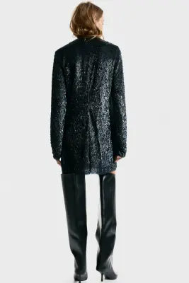 Robe ornementée à encolure en V - Noir — photo 3
