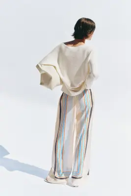 Pantalon large avec cordon de serrage - Beige clair/bleu — photo 2