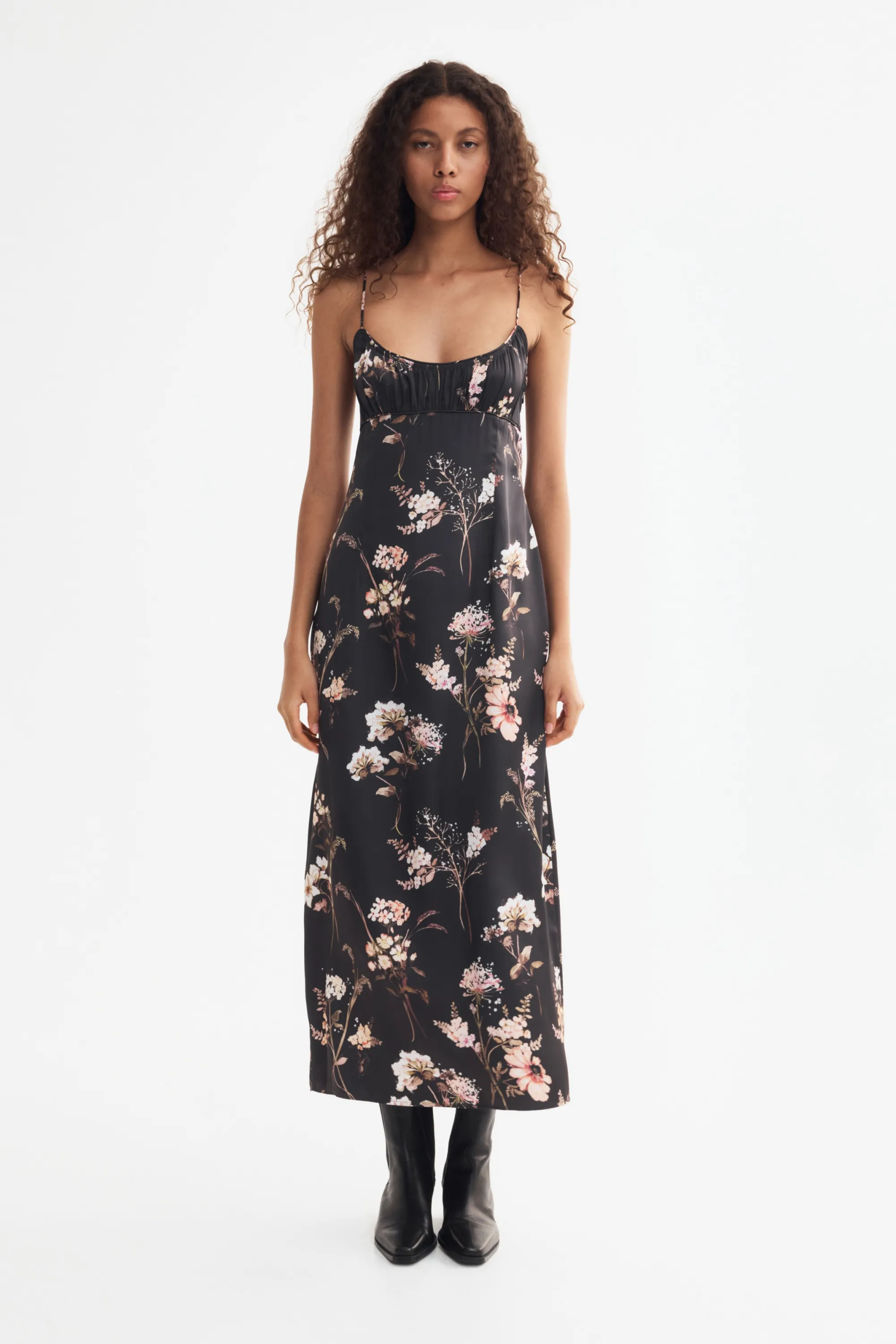 Robe imprimée à bretelles fines - Noir/fleuri