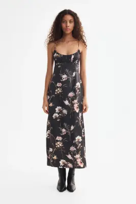 Robe imprimée à bretelles fines - Noir/fleuri — photo 1