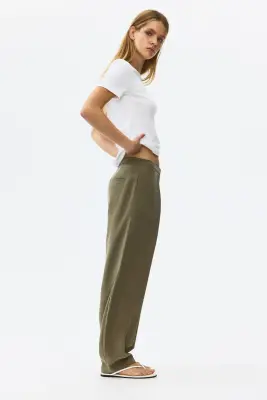 Pantalon barrel en viscose mélangée - Vert kaki — photo 2