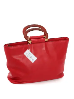 Sac à main vintage en cuir rouge cerise poignées ronde — photo 4