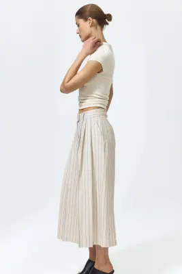 Jupe-culotte plissée à jambes larges - Beige clair/rayures tennis — photo 3