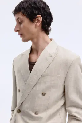 Veste Regular Fit à fermeture croisée - Beige clair/rayé — photo 2
