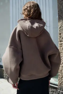 Sweat à capuche oversize en scuba doublé - Taupe foncé — photo 2