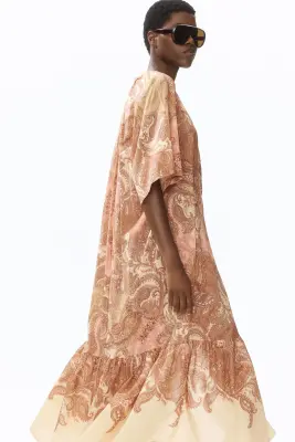 Robe à manches courtes avec ceinture à nouer - Beige/motif cachemire — photo 2
