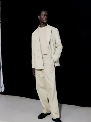 Pantalon large en coton et lin - Taupe — photo 3