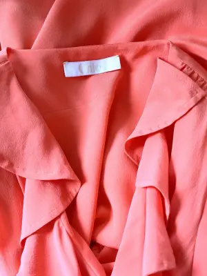 Robe décolletée manches courtes en crêpe de soie rouge orangé Px boutique 1200€ Taille 36/38 — photo 2