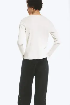 T-shirt Henley manches longues - Blanc cendré — photo 3