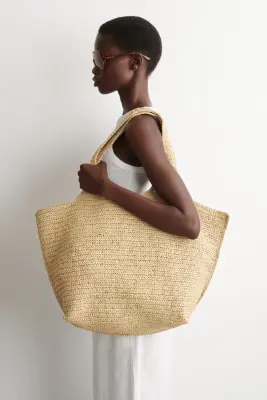 SAC CABAS PANIER SCULPTÉ - PAPIER - SABLE — photo 1