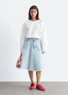 Blouse froncée en coton - Blanc — photo 1