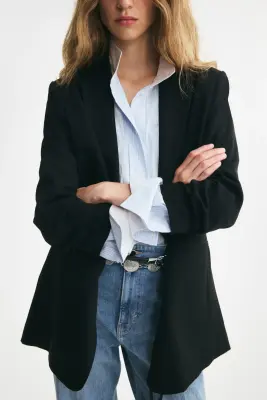 Blazer à manches froncées - Noir — photo 2