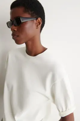 T-SHIRT EN MAILLE DE COTON - ÉCRU — photo 3
