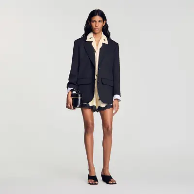Veste bi-matières satinée