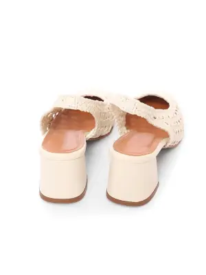 Sandales à talons en cuir à effet cannage blanc crème Prix boutique 455€ Taille 37 — photo 5