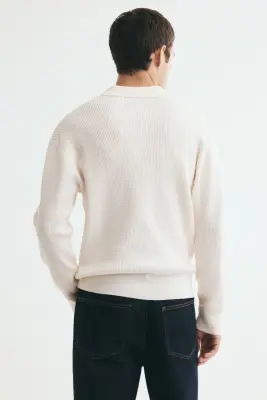 Polo Relaxed Fit en maille - Crème — photo 3