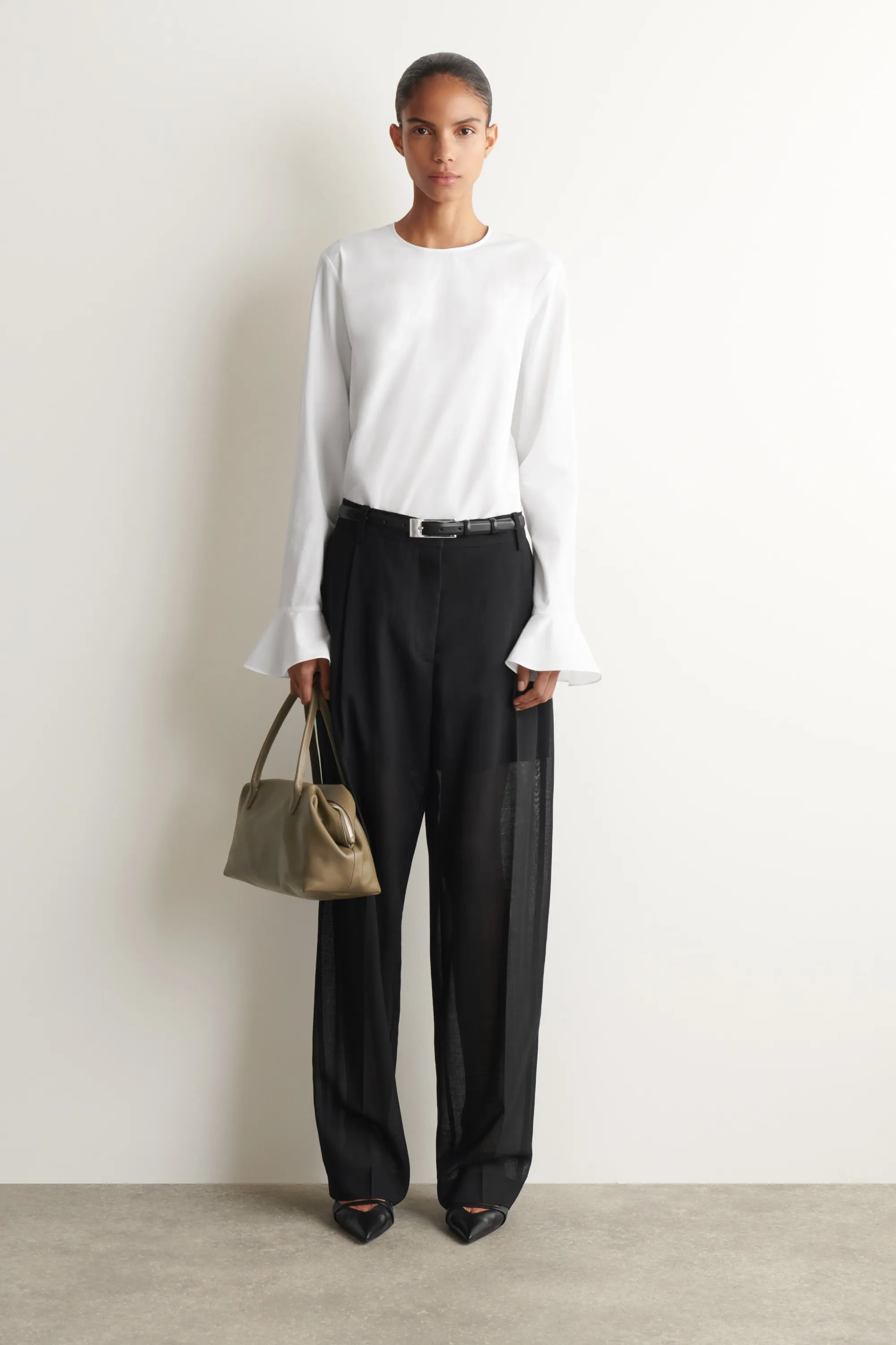 BLOUSE EN COTON À MANCHETTES ÉVASÉES - BLANC