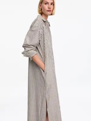 Robe-chemise en coton - Marron/Écru — photo 3