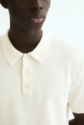 Polo Regular Fit en maille - Crème — photo 1