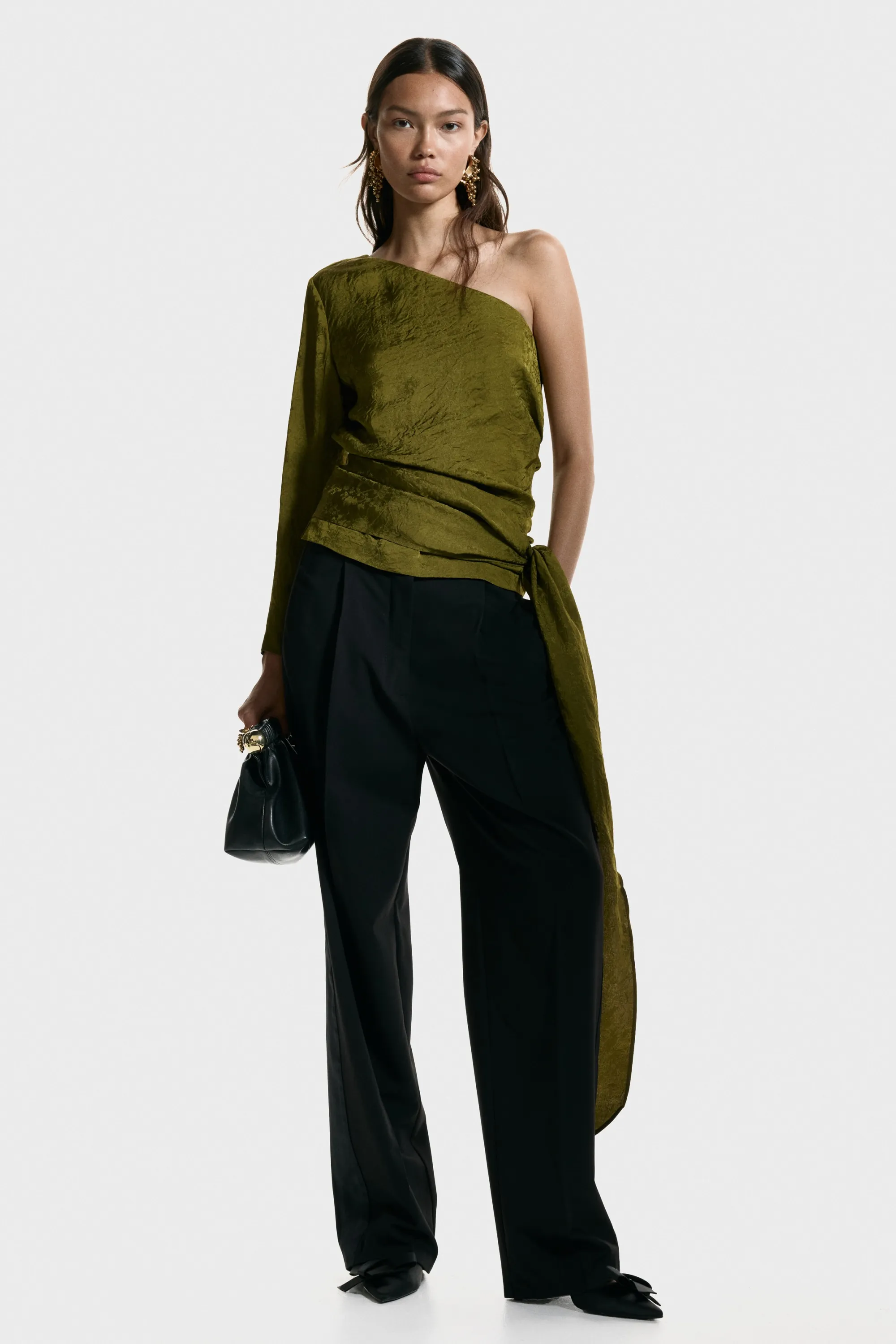 Blouse asymétrique en tissu jacquard - Olive doré