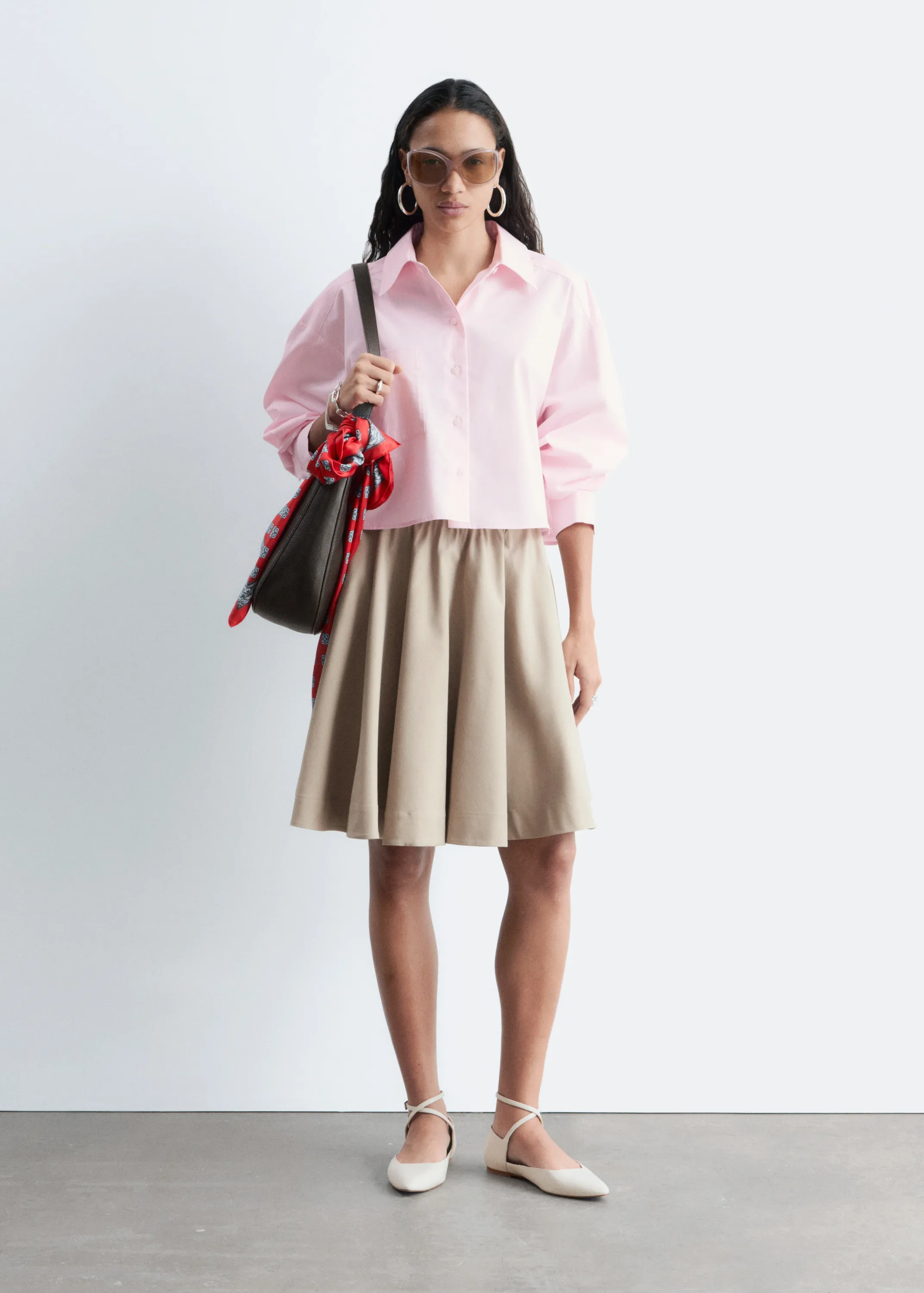 Chemise courte oversize en coton - Rose pastel