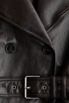 Veste de style motard en tissu enduit - Marron foncé — photo 5