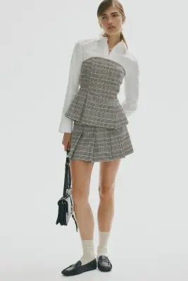 Jupe plissée - Beige/carreaux — photo 1