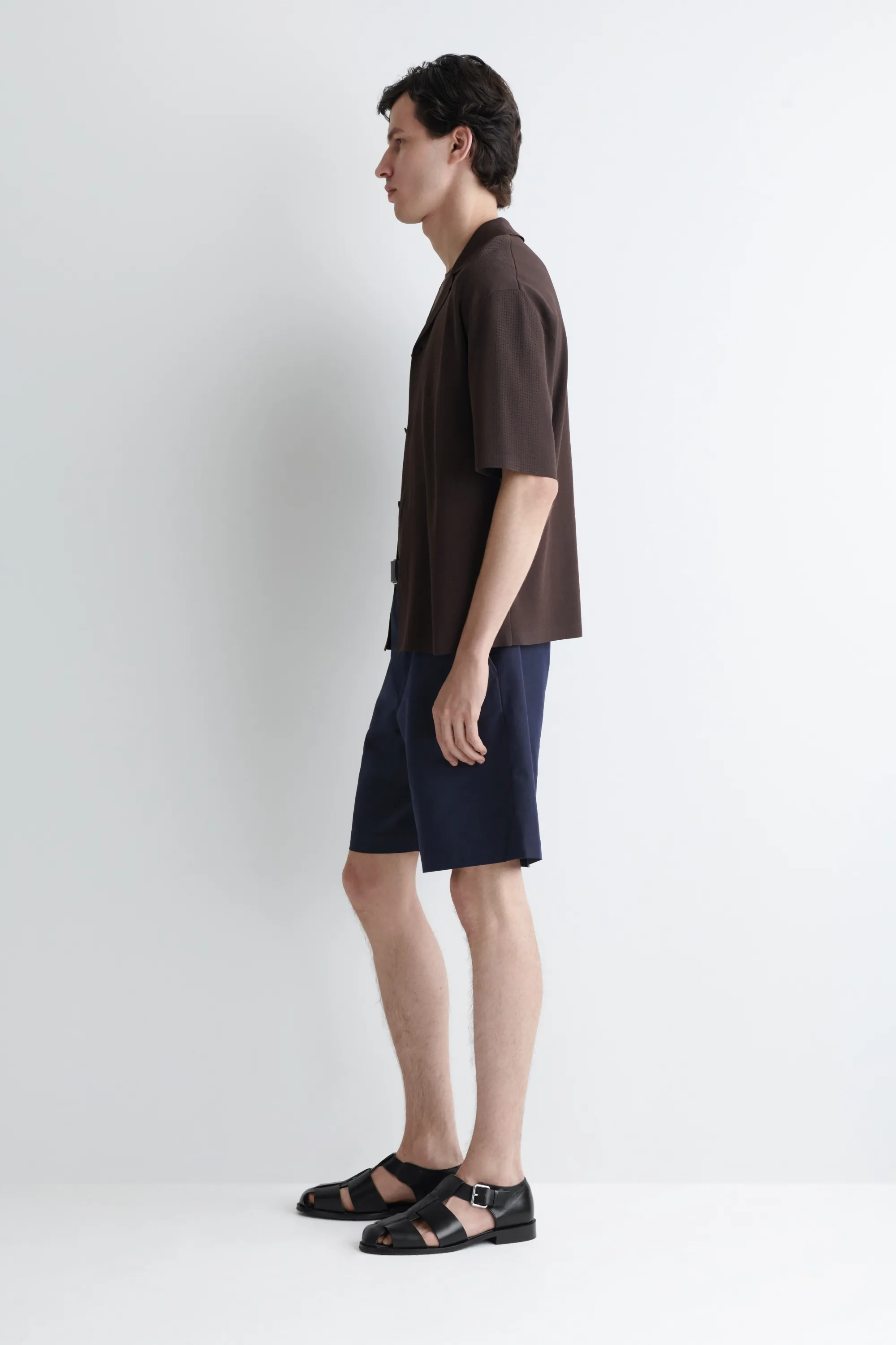 SHORT CHINO DROIT EN COTON - BLEU MARINE